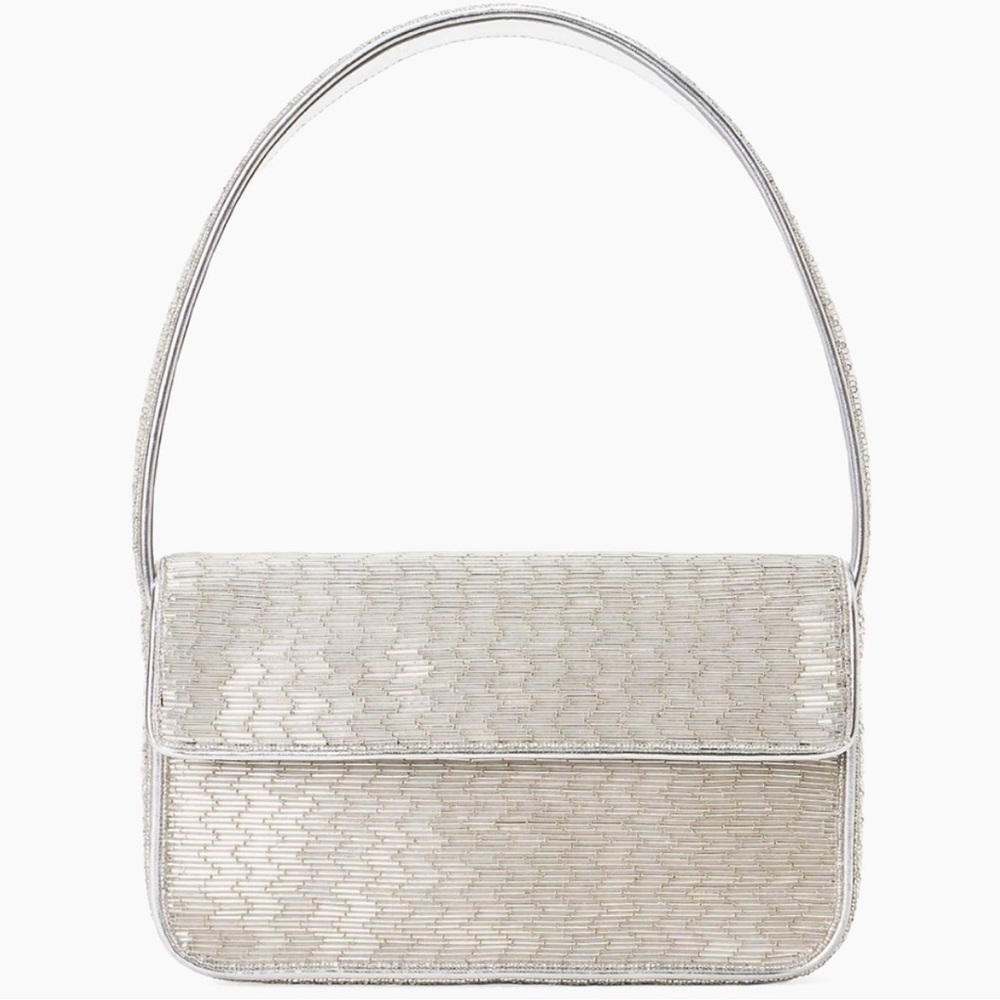 NWT Staud Tommy Beaded Shoulder Bag Silver